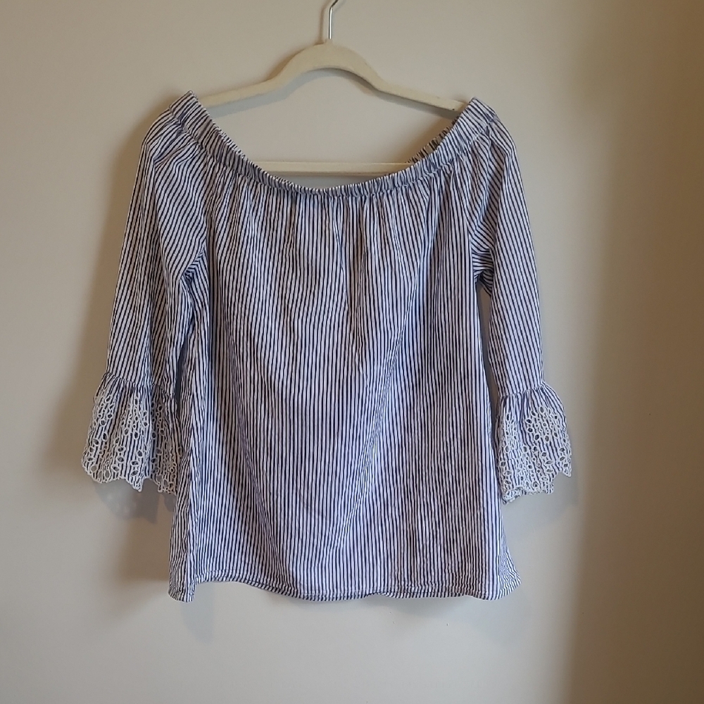 Blue Striped Off-Shoulder Top